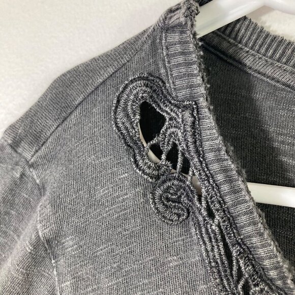 Womens We The Free Lace Button Boho V Neck Top Distressed Gray S - Picture 5 of 10